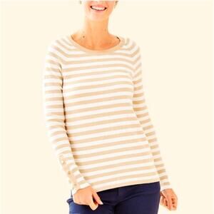 Lilly Pulitzer Gold & White Stripe Dinah Crewneck Sweater Women's Small